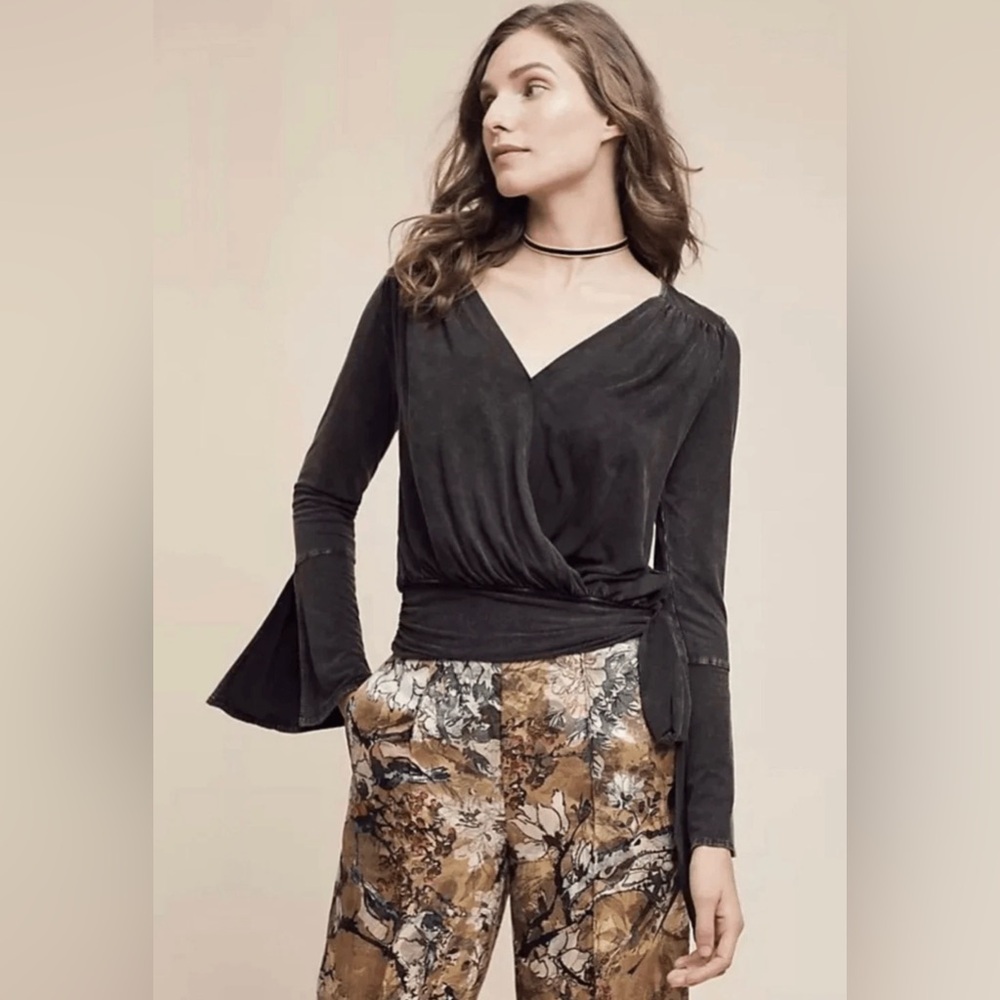 Anthropologie Black Tie-Front Blouse